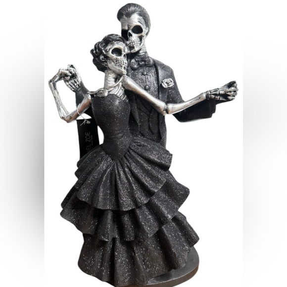 NEW Rachel Zoe Halloween SKELETON COUPLE DANCING black silver glitter TALL 18” - Picture 1 of 1